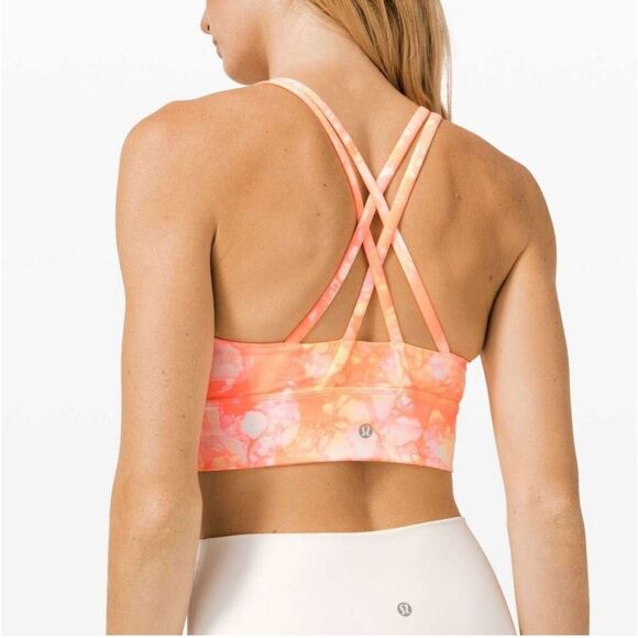 Lululemon Energy Sports Bra High Neck Long Line Shibori Pink Yellow Women's 8 - Picture 3 of 7